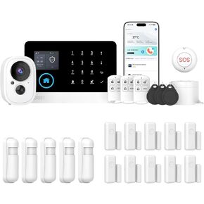 WiFi+4G Security Alarm System, DIY Alarm Kit with Outdoor Security Camera Wireless 3MP Battery Camera for Home Surveillance