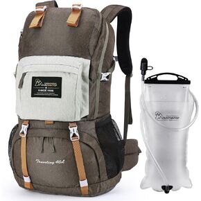 MOUNTAINTOP 40L Hiking Backpack with 3L Hydration Bladder for Women & Men Outdoor Travel Camping Day Pack with Rain Cover, 21.7 x 13 x 7.9 in,Brown