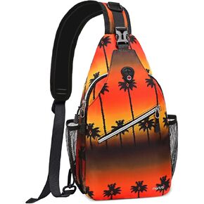 MOSISO Crossbody Sling Backpack, Portable Travel Hiking Daypack Chest Sling Bag Casual Daypack One Strap Chest Backpack for Women Men Outdoor Hiking Travel, Tropical Palm Tree