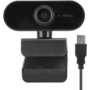 HD USB Computer Camera with Microphone 1080P, Desktop Webcam for Video Call with 360° Rotation, Plug and Play Webcam for Online Teaching, Conference and Smooth Voice Chat (Black)
