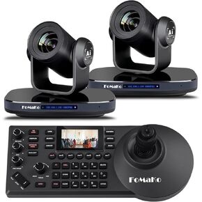 FoMaKo PTZ Camera HDMI 1080P60 AI Auto-Tracking 30X Optical Zoom(2pcs), PTZ Controller PoE 3" LCD Screen Preview for Church Worship Education Conference Events, PTZ Bundle （K30 x2+KC608）