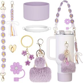 Stanley Cup Accessories Set Including Siliocne Straw Cover, Siliocne Boot, Water Bottle Handle Strap, Stanley Charms for Stanley Cup 40oz 30oz Tumbler with Handle
