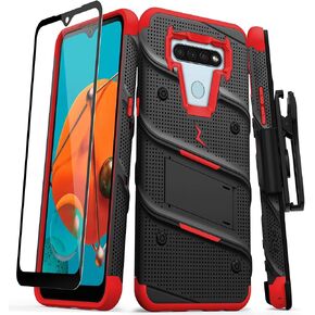 ZIZO Bolt Series for LG K51 / LG Reflect Case with Screen Protector Kickstand Holster Lanyard - Black & Red
