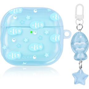 Cute Kawaii Airpods 4 Case with Star Fish Keychain Compatible with Aesthetic AirPods 4th Generation Case Cover for Womens Girls