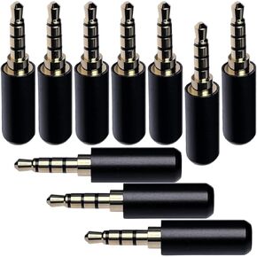 Cess TRRS 4 Pole Stereo Male Plug 3.5mm Solder Type, Gold-Plated, Black Metal Housing, Perfect Replacement for Headphones, Earphones, Microphones, 10 Pack