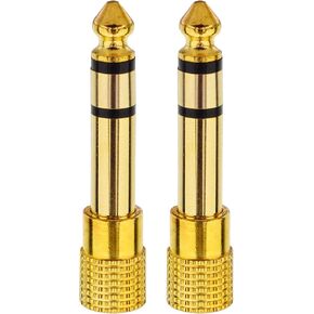 Headphone Adapter 3.5mm Female 1/8 inch to 6.35mm Male 1/4 inch Audio Stereo Jack Adapter Gold Plated Converter for Amplifier, Electric Piano, Guitar, Synths, Radio Mixer (2 Pack)