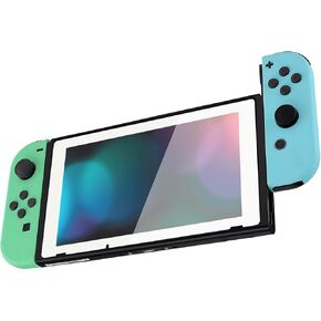 eXtremeRate Soft Touch Joycon Handheld Controller Housing with Full Set Black Buttons, Custom Replacment Shell Case with White Border Tempered Glass Screen Protector for Nintendo Switch Joy-Con