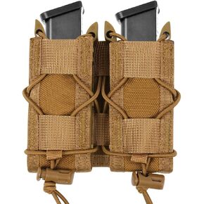 Double 9MM Mag Pouch,Molle Pistol Double Magazine Holster,9mm Magazine Holster,Open-Top Handgun Ammo Holder for 9mm/.40 Calibers Response Compatible MOLLE Tactical Belts (Tan)
