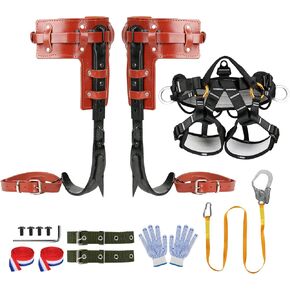 Tree Climbing Spikes Set, Tree Climbing Tool with 70 Inch Belt Straps and Climbing Seat Belts 304 Stainless Steel Climbing Gear for Climbers, Logging, Fruit Picking (brown)