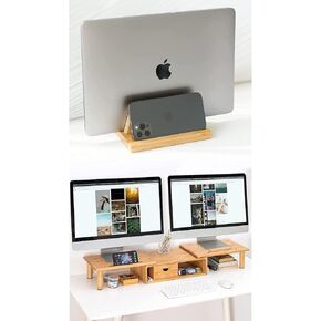 Vertical Laptop Stand Holder and Bamboo Dual Monitor Stand Riser Bundle