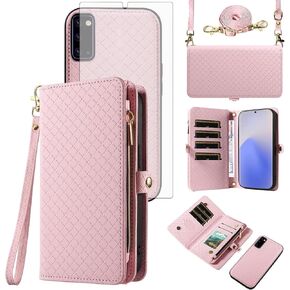 Asuwish Phone Case for Samsung Galaxy Note 20 5G Zipper Wallet Detachable Cell Cover with Tempered Glass Screen Protector Crossbody Strap Flip Card Holder Note20 Notes 20s Twenty Not S20 Women White