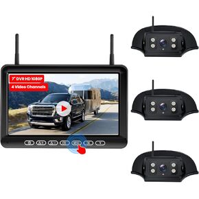 3-Pack RV Backup Camera Wireless Pre-Wired for Furrion Systems: 1080P 7" Recording Split Screen Monitor & IR Night Vision Back Up Camera, Wide Angle Rear View Camera for Trailer, Camper BoscamPlus