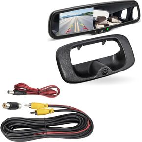 EWAY Tailgate Handle Backup Camera with Rear View Mirror Monitor Kit w/ 20FT RCA Extension Cable for Chevy Silverado/GMC Sierra Fleet Side Metal Bed 1500 2500 3500 1999-2006 Reverse Parking Camera