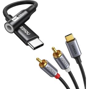 UGREEN USB C to RCA Audio Cable Type C to 2RCA Male Jack Plug Adapter Bundle with USB C to 3.5mm Audio Adapter Hi-Res 32bit/384KHz Type C to Aux Dongle