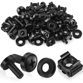 Poeland 20 X M6 CAGE NUTS STED لخزائن الشبكة وخزائن الخادم وقضبان رف AV ومجموعة M6 Mounting Rails لرفوف الشبكة 10 بوصة و 19 بوصة - أسود - أسود