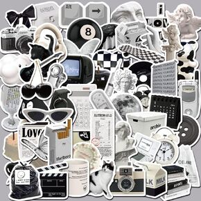 61pcs Vintage Black & White Fashion Style Stickers Aesthetic VSCO Stickers for Water Bottles DIY Decorate Skateboard Computer Phone Decals (Vintage Stickers)