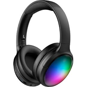 Bluetooth Headphone with Cool RGB Light, Foldable Lightweight Wireless Over Ear Headphone, 90° Rotatable Earcups, HiFi Stereo with Deep Bass Audio for Travel, iPad Cellphone Laptop PC