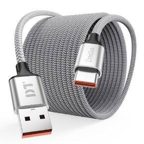 20 Ft USB C Cable, Long USB A 2.0 to Type C 12W Fast Charging Cord Compatible with Xbox PS5 Controller, Phone of iPhone 16/15 Galaxy S24/S25 Ultra A14/15/16 LG Pixel, Tablet, Silver Nylon Braided