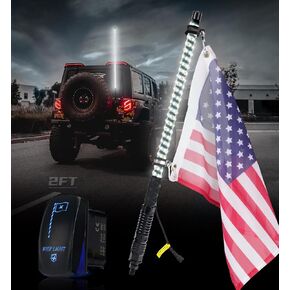 Xprite 2PC 2FT Spiral RGB LED Whip Light with Spring Base, App & Remote Control Stop Turn Reverse Brake Lights Chasing Antenna Lighted Whips, Compatible with SXS ATV UTV Polaris RZR Can-am Jeep