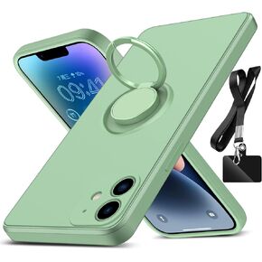 for iPhone 11 Case, with 360°Rotatable Ring Holder Kickstand & Strap Lanyard Premium Liquid Silicone Slim Anti-Scratch Shockproof Protective Case for iPhone 11, Blue 2.16