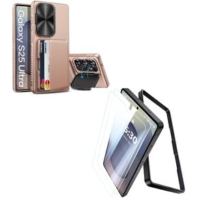 for Samsung Galaxy S25 Ultra Case Wallet, Built-in Stand & 2 Pack Screen Protector, Card Holder & Camera Cover, Full Body Protective Rugged Kickstand Phone Cover Case for S25 Ultra 2025, Gold
