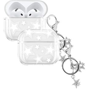Case Compatiable for AirPods 4 2024 Generation,Cute Pattern Soft TPU Clear Protective Cover Case with Keychain and Carabiner for Girls Women for AirPods 4th (Red Strawberry 1)