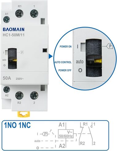 Baomain Manual Household AC Contactor HC1-25M 25A 2 Pole 50/60Hz Modular Contactor Circuit Control 35mm DIN Rail (110V, 1 NO 1 NC) in Saudi Arabia