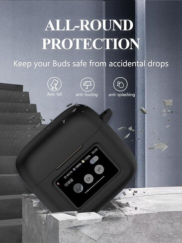 Case for JBL Tour Pro 3 - True Wireless Noise Cancelling Earbuds, Soft Silicone Protective Portable Scratch Shock Resistant with 2pack Screen Protector &Cleaner Kit & Carabiner & Lanyard，Black in Saudi Arabia