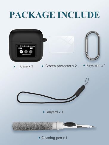 Case for JBL Tour Pro 3 - True Wireless Noise Cancelling Earbuds, Soft Silicone Protective Portable Scratch Shock Resistant with 2pack Screen Protector &Cleaner Kit & Carabiner & Lanyard，Black in Saudi Arabia
