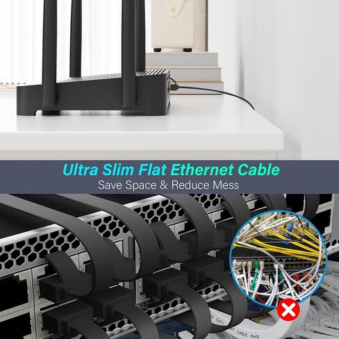 Adoreen Cat 7 Flat Ethernet Cable 1 Ft/10 Pack, High-Speed Shielded Internet Network Cable with Low Profile&Compact RJ45 Connector, Thin Slim Short Cat 6E 6A Patch Cord,S/FTP,POE,10Gbps 600MHZ, Black in Kuwait