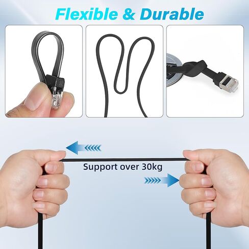 Adoreen Cat 7 Flat Ethernet Cable 1 Ft/10 Pack, High-Speed Shielded Internet Network Cable with Low Profile&Compact RJ45 Connector, Thin Slim Short Cat 6E 6A Patch Cord,S/FTP,POE,10Gbps 600MHZ, Black in Kuwait