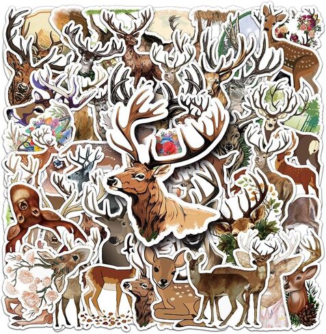 50Pcs Deer Stickers Waterproof Vinyl Decals for Adult Teen Kids Cup Water Bottles Laptop Luggage Computer Mobile Phone Guitar Skateboard Decoration in Kuwait