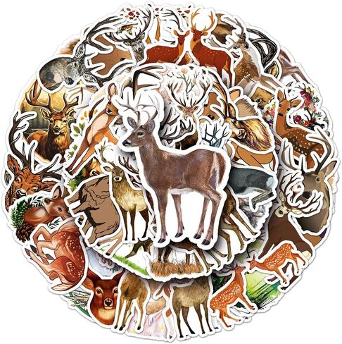 50Pcs Deer Stickers Waterproof Vinyl Decals for Adult Teen Kids Cup Water Bottles Laptop Luggage Computer Mobile Phone Guitar Skateboard Decoration in Kuwait