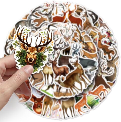 50Pcs Deer Stickers Waterproof Vinyl Decals for Adult Teen Kids Cup Water Bottles Laptop Luggage Computer Mobile Phone Guitar Skateboard Decoration in Kuwait