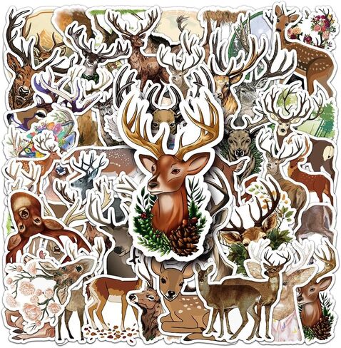 50Pcs Deer Stickers Waterproof Vinyl Decals for Adult Teen Kids Cup Water Bottles Laptop Luggage Computer Mobile Phone Guitar Skateboard Decoration in Kuwait