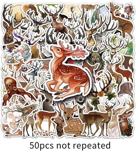 50Pcs Deer Stickers Waterproof Vinyl Decals for Adult Teen Kids Cup Water Bottles Laptop Luggage Computer Mobile Phone Guitar Skateboard Decoration in Kuwait