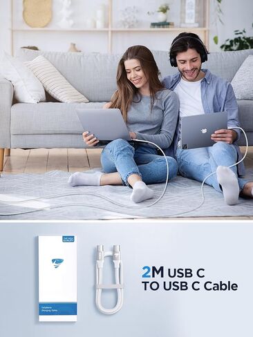 100W USB C to USB C Cable 6ft USBC to USBC Fast Charging Cable Braided USB Type C Charger Cable for iPhone 16 15 Pro Plus Pro Max, MacBook, iPad Pro/Air/Mini in Saudi Arabia