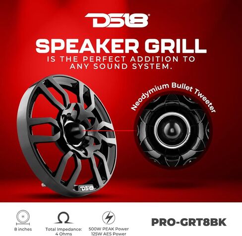 DS18 PRO-GRT8BK Pro 8 "SPEAKER GRILL COVER مع 1.75" لفائف الصوت Neodymium Bullet Spenter 500 واط لامع لامعة-واحدة-واحدة in Kuwait