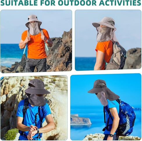 Cuffbow 3 Pcs Sun Hat for Men Women with Neck Flap Breathable Wide Brim Bucket Hat UV Protection UPF 50+ Fishing Hiking in Saudi Arabia