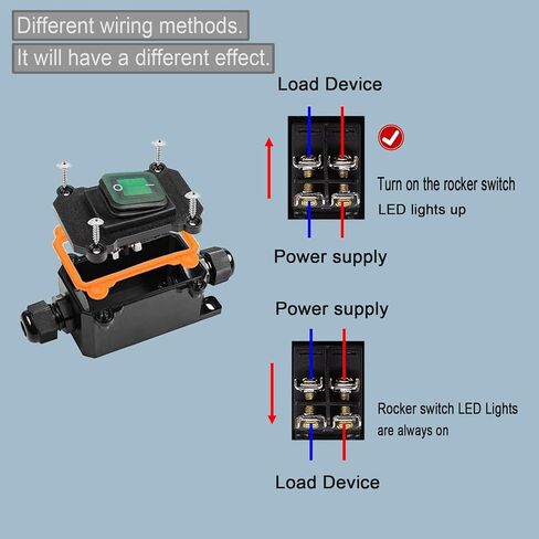 110V AC DPST On Off Outdoor Toggle Switch,IP65 Waterproof 2 Position Inline Cord Switch with Red Light Rocker Button, Two Sides Entry and Exit Line in Saudi Arabia