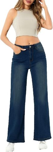 SperLucky Jeans for Women High Waisted Straight Leg Stretchy Jeans Loose Wide Leg Denim Pants in Kuwait