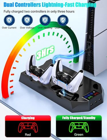 PS5/Slim/Pro Cooling Stand with Controller Charger Station for PlayStation 5/Slim Console Disc/Digital, PlayStation 5 Vertical Cooling Station with Remote Holder Charging Dock, Cooling Fan, 3 USB Hubs in Saudi Arabia
