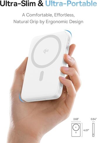 BASEUS QI2 Magsafe Power Bank ، شاحن محمول لاسلكي Ultra-Slim Slim 15W مع حامل حلقة قابل للتدوير 360 درجة ، حزمة بطارية مغناطيسية 5000 مللي أمبير في سلسلة iPhone 16/15/14/13/12 (أبيض) in Saudi Arabia