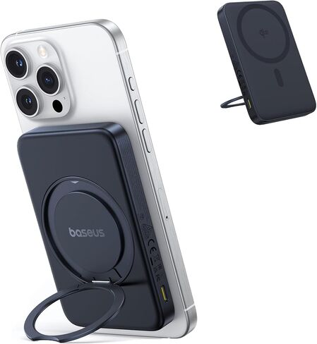 BASEUS QI2 Magsafe Power Bank ، شاحن محمول لاسلكي Ultra-Slim Slim 15W مع حامل حلقة قابل للتدوير 360 درجة ، حزمة بطارية مغناطيسية 5000 مللي أمبير في سلسلة iPhone 16/15/14/13/12 (أبيض) in Saudi Arabia