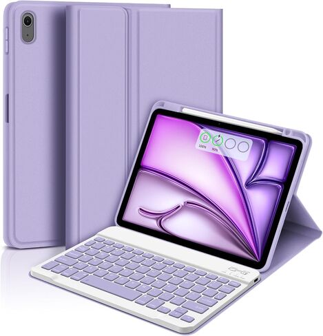 for iPad Air 6 11 inch 2025 M3/2024 M2 Keyboard Case,iPad Air 5th/4th 10.9 inch Gen 2022/2020-Detachable iPad Keyboard Case with Pencil Holder,Wireless Keyboard for iPad 10.9" & 11"-Purple in Kuwait