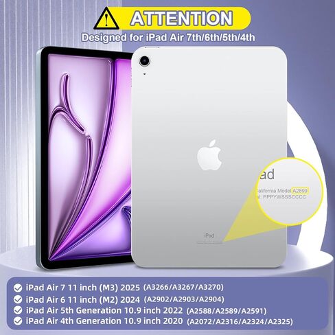 for iPad Air 6 11 inch 2025 M3/2024 M2 Keyboard Case,iPad Air 5th/4th 10.9 inch Gen 2022/2020-Detachable iPad Keyboard Case with Pencil Holder,Wireless Keyboard for iPad 10.9" & 11"-Purple in Kuwait