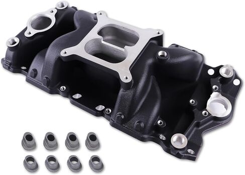 7501 2026 دورة في الدقيقة مشعب سحب الهواء من الألومنيوم بطائرة مزدوجة متوافقة مع Chevy SBC كتلة صغيرة 1955-86 262 265 267 283 302 305 307 327 350 400 V8 محرك 52026 (فضي) in Kuwait
