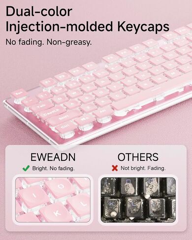 EWEADN GX710S Backlit Computer Keyboards, Wired USB Keyboard with White Backlit, Metal Panel, Plug and Play, Pudding Keycaps Full Size Quite Computer Keyboard for Win/PC/Laptop-Pink in Kuwait