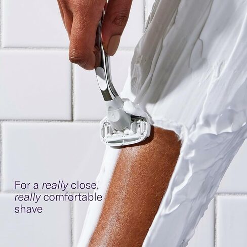 Flamingo 5-Blade Razors for Women - 1 Razor Handle + 4 5-Blade Refills + 1 Shower Holder - Chrome in Kuwait
