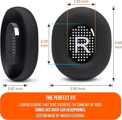 WC Sweatz Ace - أغطية عرق الأذن الحاصلة على براءة اختراع لـ Sonos Ace اللاسلكية لإلغاء سماعات الرأس بواسطة وسائد شريرة | عازف التعرق وسهلة الغسل | أسود in Kuwait